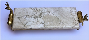white tray with deer bronze stand