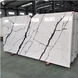 Factory Price Polished White Calcutta Artificial Quartz Slab