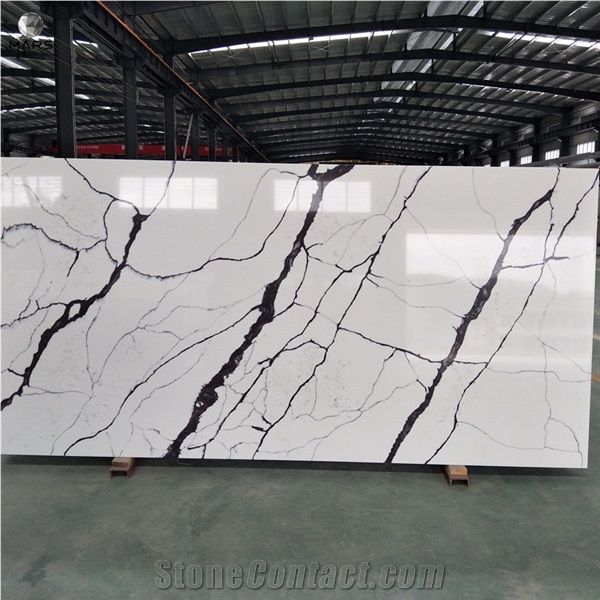 Factory Price Polished White Calcutta Artificial Quartz Slab