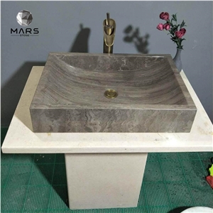 2021 Coffee Wooden Vein Rectangular Marble Wash Basin