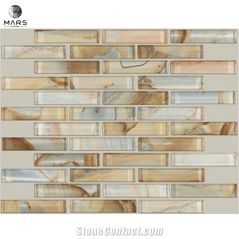 2021 Popular Backsplash Natural Mable Strip Glass Mosaic