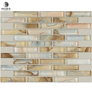 2021 Popular Backsplash Natural Mable Strip Glass Mosaic