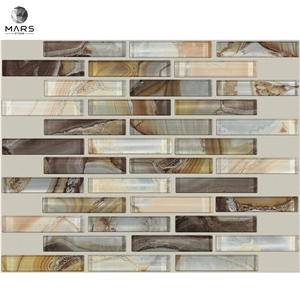 2021 Popular Backsplash Natural Mable Strip Glass Mosaic