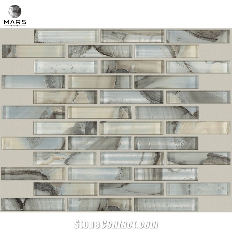 2021 Popular Backsplash Natural Mable Strip Glass Mosaic