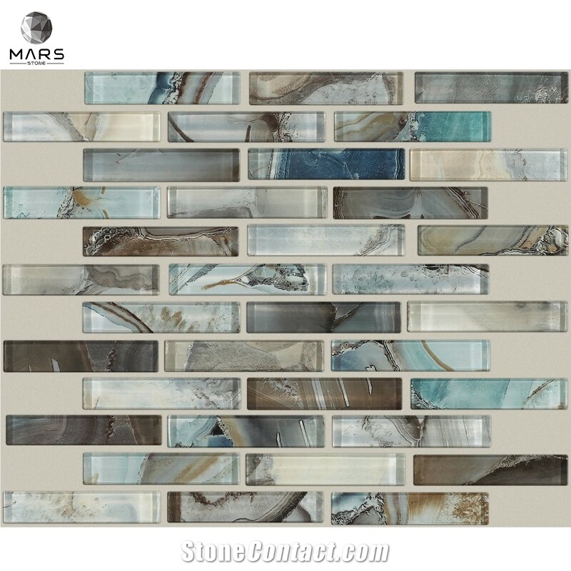 2021 Popular Backsplash Natural Mable Strip Glass Mosaic