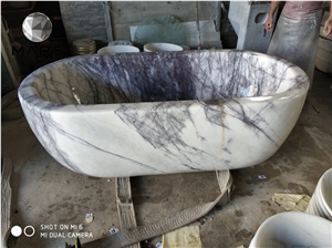 Angle White Natural Marble Stone Large Capacity Bath Tub