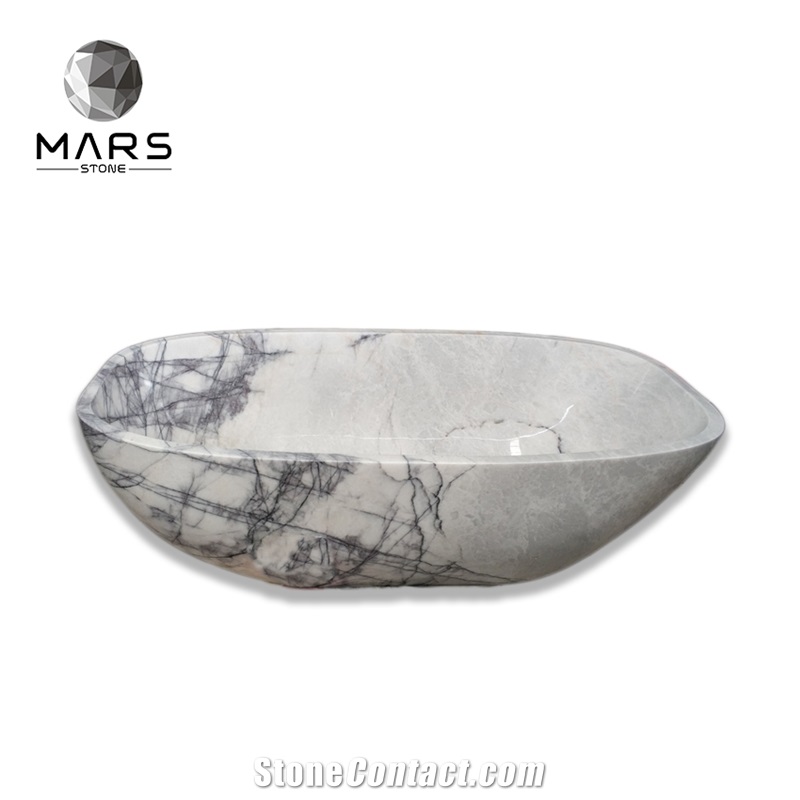 Design Standard Hotel Used Lilac White Marble Stone Bathtub