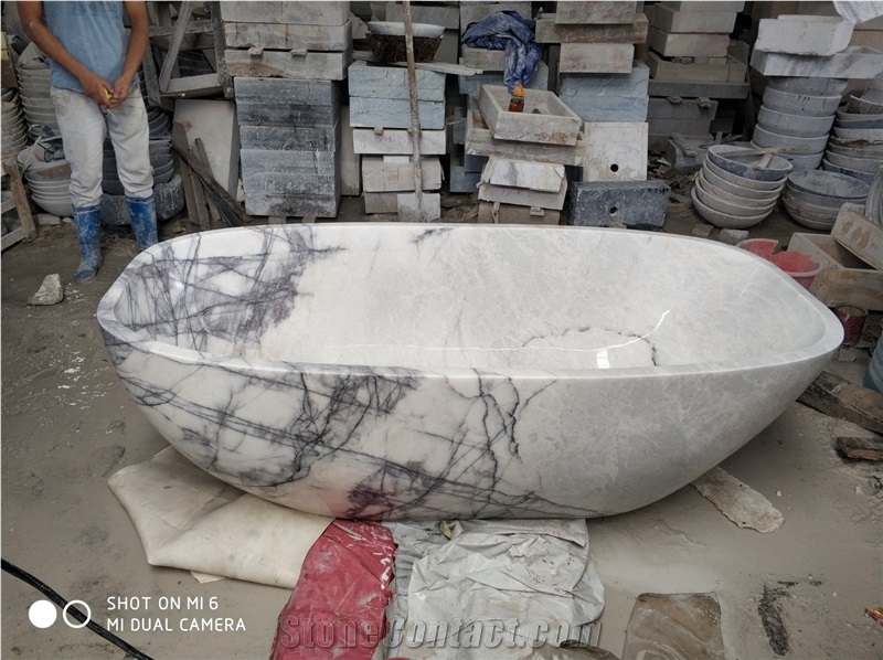Design Standard Hotel Used Lilac White Marble Stone Bathtub