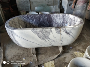 Design Standard Hotel Used Lilac White Marble Stone Bathtub
