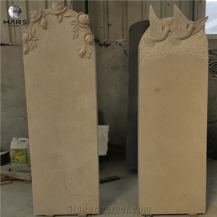 European Design Ocean Beige Marble Gravestone Factory