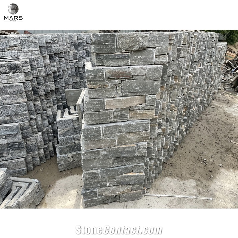 Grey Cement Brick Culture Veneer Natural Stone Cladding Wall