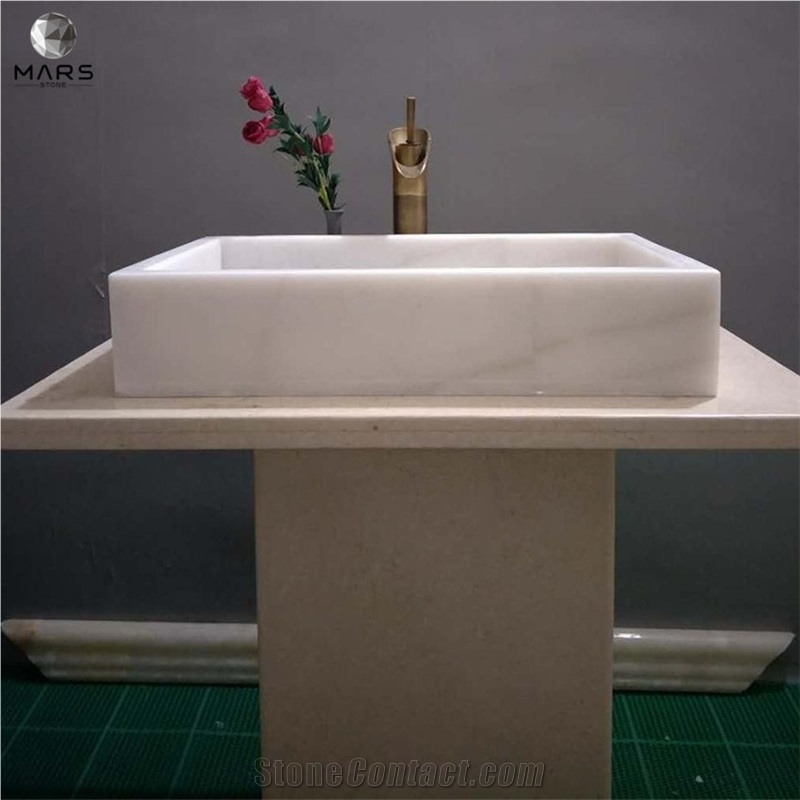 High polished bathroom double sink marble vanity basin