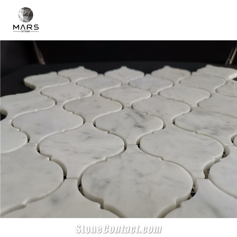 Irregular Lantern Shape Carrara White Marble Mosaic Design