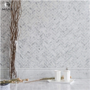 Italian White Carrara Marble 1 X 3 Herringbone Mosaic Tile