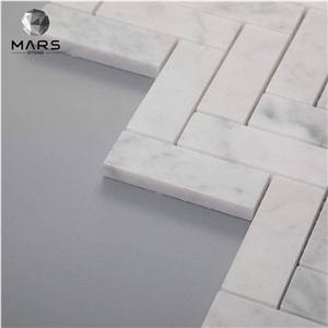 Italian White Carrara Marble 1 X 3 Herringbone Mosaic Tile