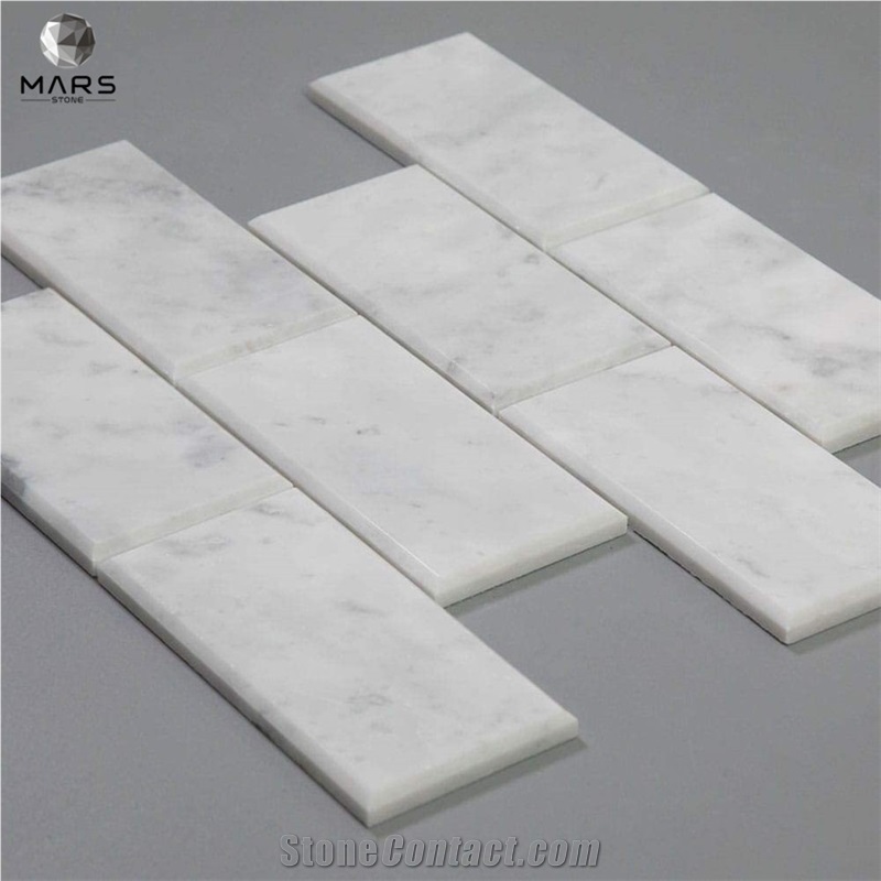 Italian White Carrara Marble 3 x 6 Brick Subway Mosaic Tile 