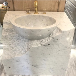 Modern Bathroom Natural Stone Carrara Marble Pedestal Sink