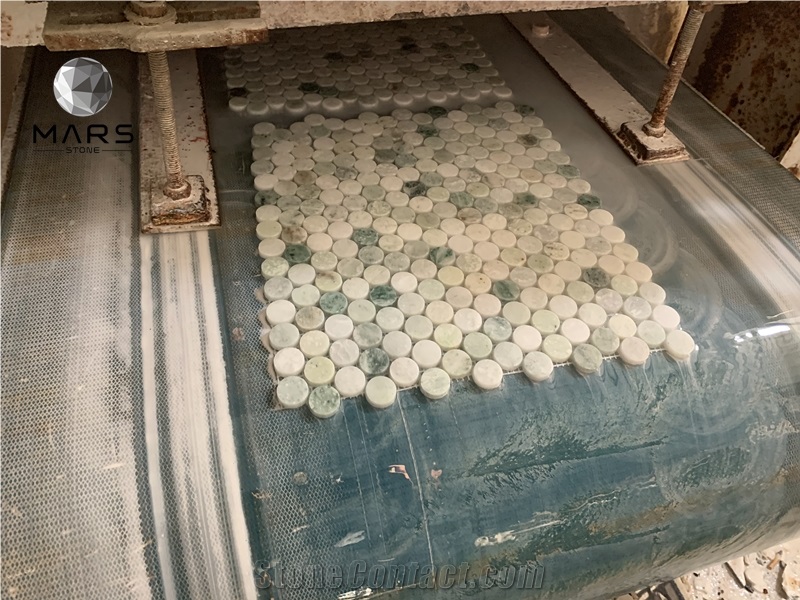 Penny Round Green Mosaic Circle Marble Wall Tile For Bathroom