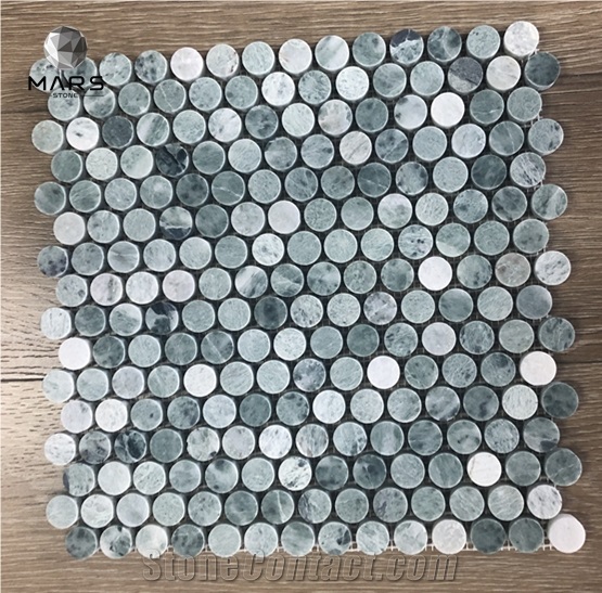 Penny Round Green Mosaic Circle Marble Wall Tile For Bathroom