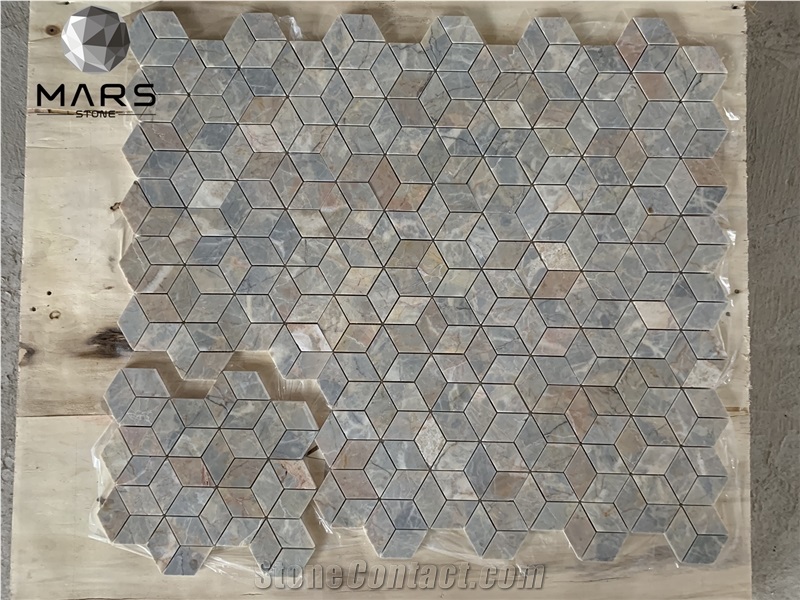 Provence grey Stone 3D Cube Mosaic Tile Rhombus Mosaic Stone