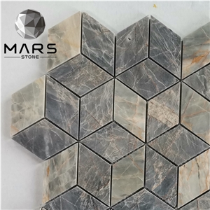 Provence grey Stone 3D Cube Mosaic Tile Rhombus Mosaic Stone
