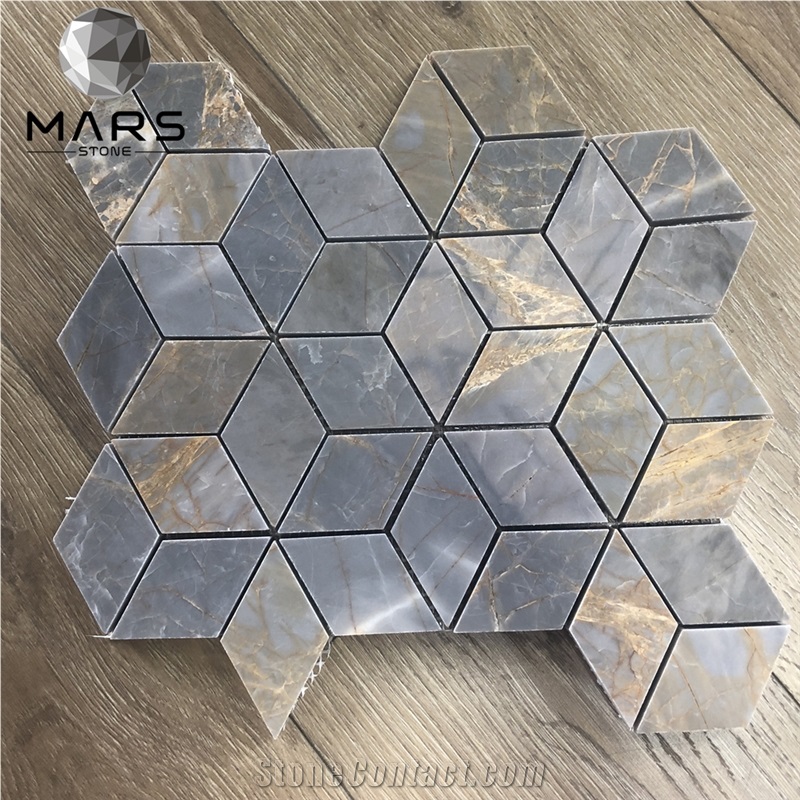 Provence grey Stone 3D Cube Mosaic Tile Rhombus Mosaic Stone