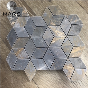Provence grey Stone 3D Cube Mosaic Tile Rhombus Mosaic Stone