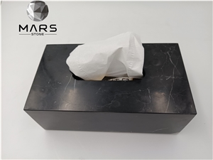 Rectangle Natural Black Marble Tissue Box For Decoration