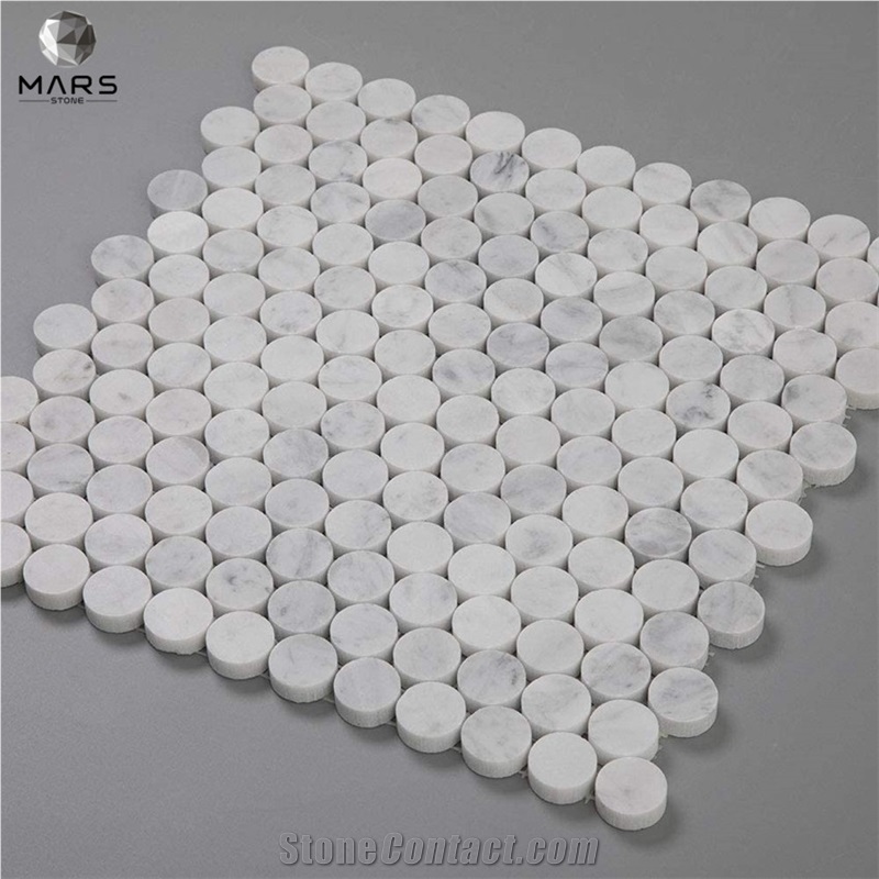 White Mosaic Tiles 3/4 Inch Penny Round Marble Mosaic