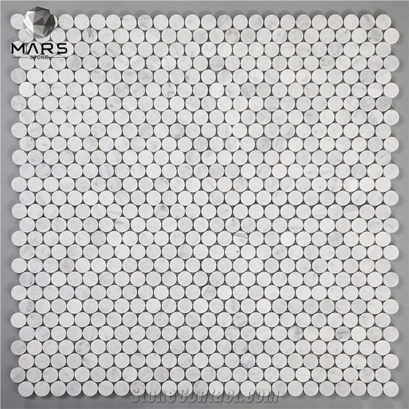 White Mosaic Tiles 3/4 Inch Penny Round Marble Mosaic