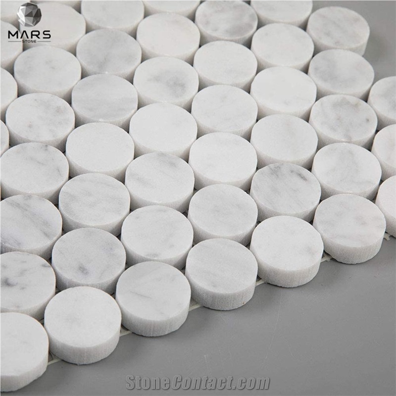 White Mosaic Tiles 3/4 Inch Penny Round Marble Mosaic