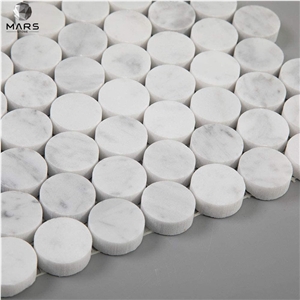 White Mosaic Tiles 3/4 Inch Penny Round Marble Mosaic