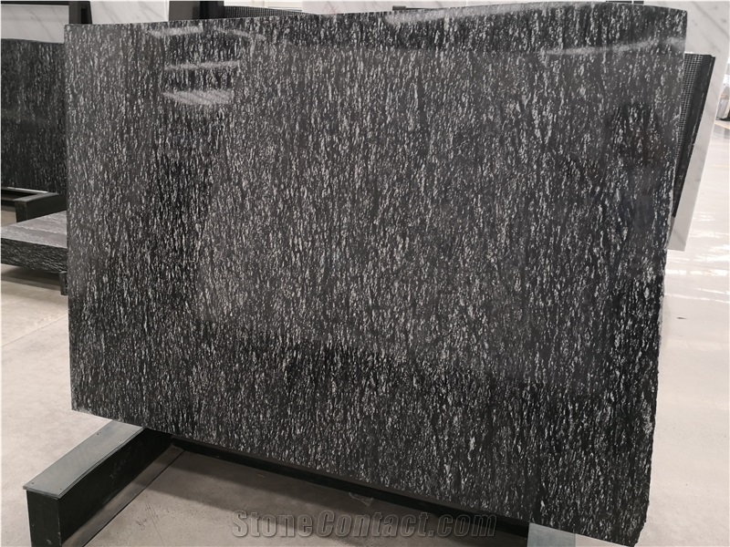 Polished Brazil Diamond Fall Black Granite Slab