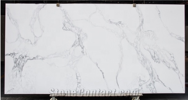 Black Vein Artificial Quartz Slab Panda White Quartz Stone 