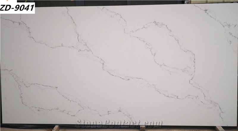 Book Matched Calacutta Type White Quartz Countertops to US
