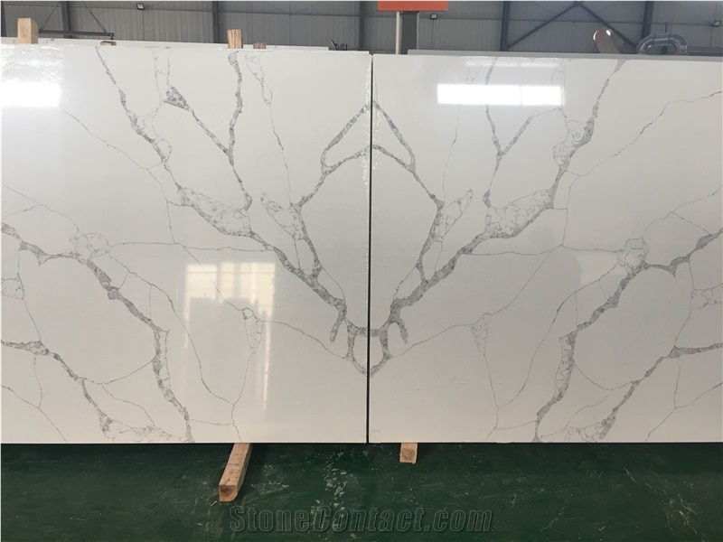 Bookmatched Calacatta Quartz Stone Slabs Factory