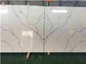 Bookmatched Calacatta Quartz Stone Slabs Factory