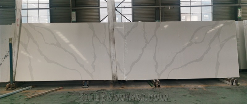 Bookmatched Calacatta White Quartz Stone Slabs