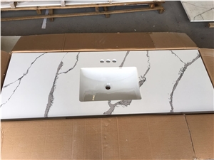 Calacatta Quartz Bathroom Countertop With Ceramic Sink
