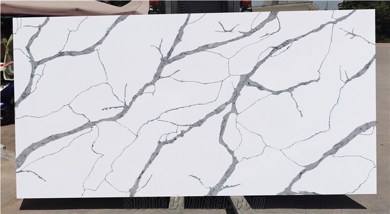 Carrara White Quartz Stone Calacatta white quartz top  Slab