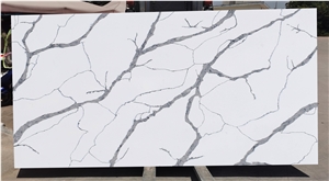 Carrara White Quartz Stone Calacatta white quartz top  Slab