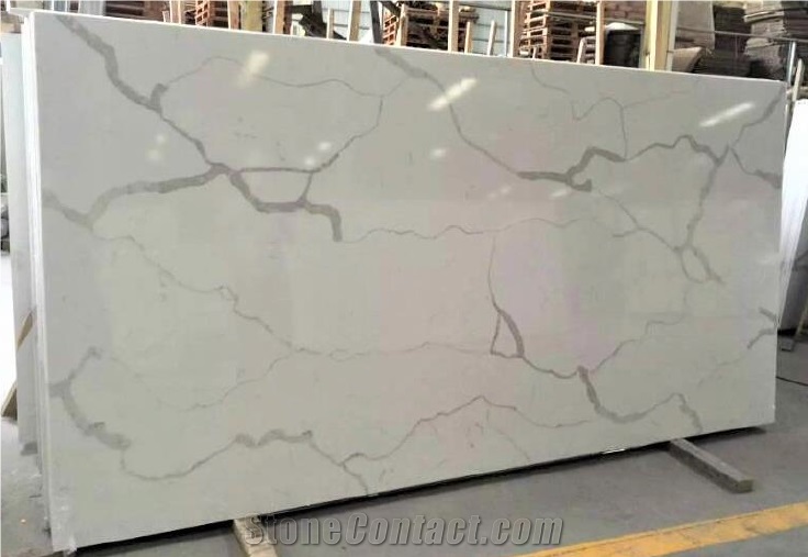 Classy White Calacatta Quartz Slabs & Tiles