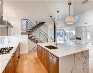 Kitchen Crystal Gray Sparkle Quartz Slab Countertop 