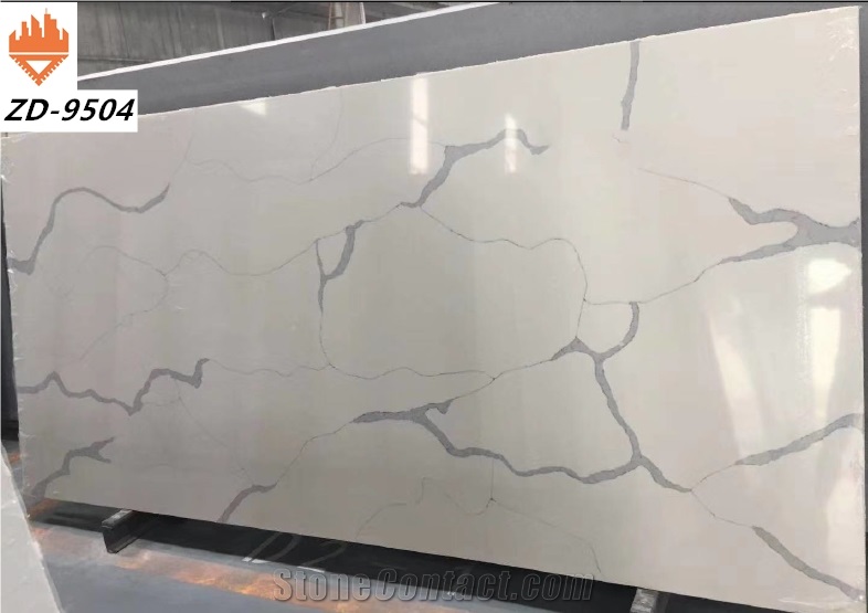 Pure White Cream Calacatta Artificial Quartz Slabs