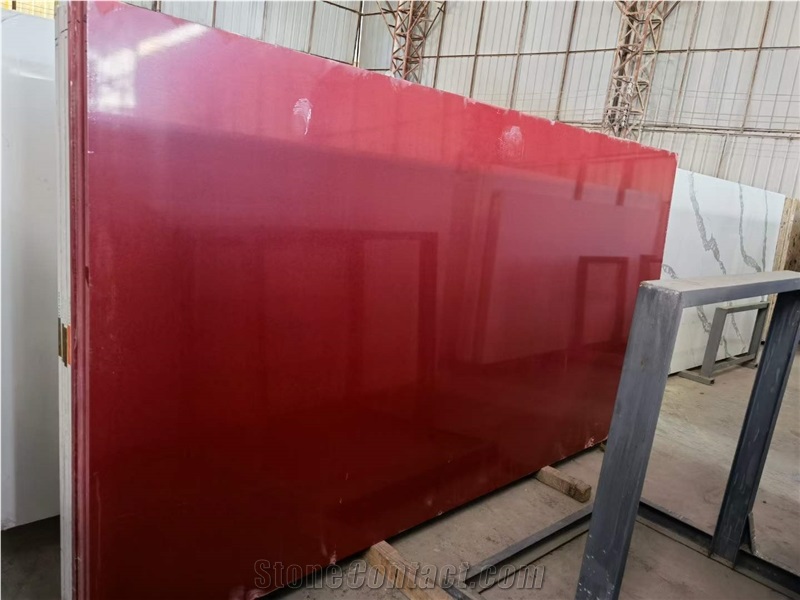 quartz red sparkling slab for hotel interior decoration