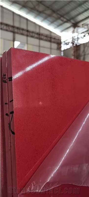 quartz red sparkling slab for hotel interior decoration
