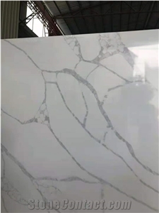 Quartz Slab White Calacatta Grey Veins Malaysia Factory