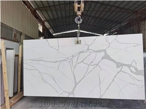 Super White Calacatta Grey Veins Engineered Quartz Stone