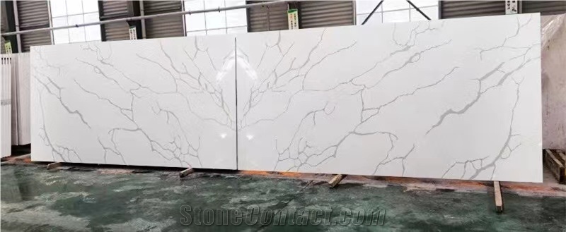 White Calacatta Book Match Quartz Stone 