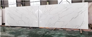 White Calacatta Book Match Quartz Stone 